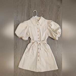 Ghospell Cream Short Sleeve Denim Button Down Mini Dress Size Small VGUC!